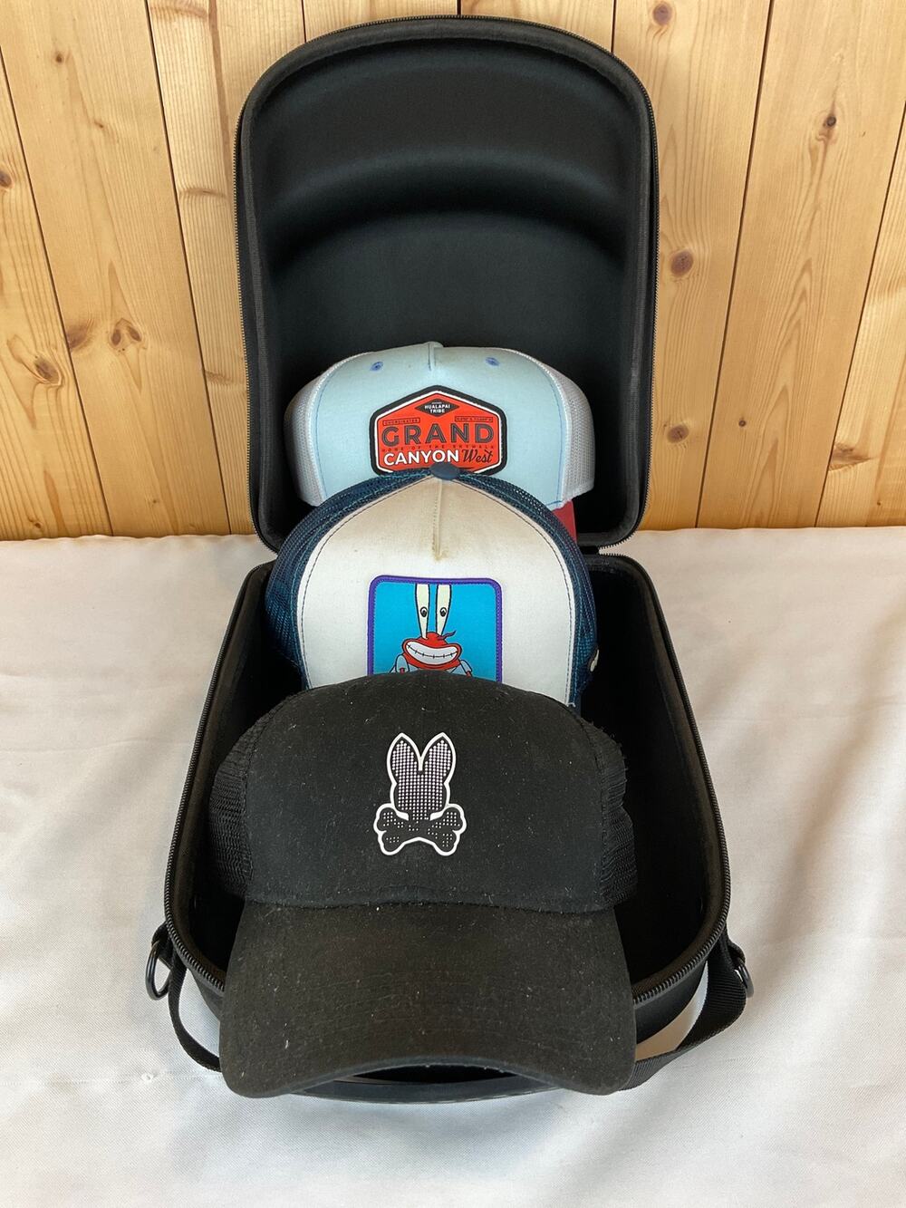 3 Assorted Baseball Hats,  Adjustable with Case